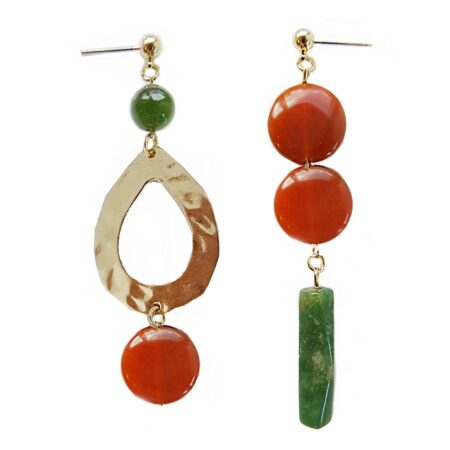 Limit-ed Jade & Burnt Orange Assymetric Earrings