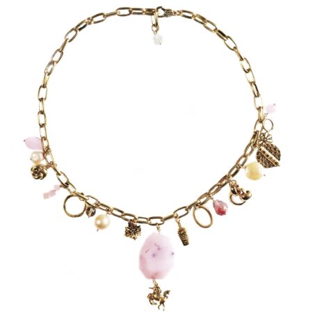 Limit-ed Rose Quartz & Gold Charm Necklace