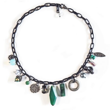 Limit-ed Green Agate & Black Charm Necklace