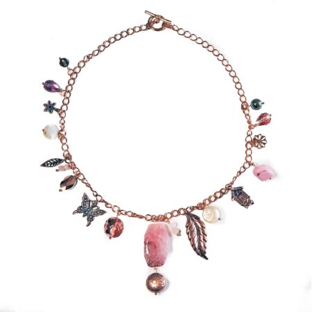 Limit-ed Pink Rhodochrosite & Rose Gold Charm Necklace