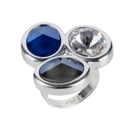 Triple Stone Oval Ring - Silver with Blue & Grey Mix