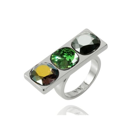 Nova Crystal Ring - Silver with Iridescent Green