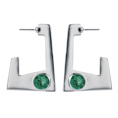 Trapezium Earrings - Silver with Emerald Green