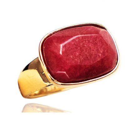 Red Jade & Gold H Ring