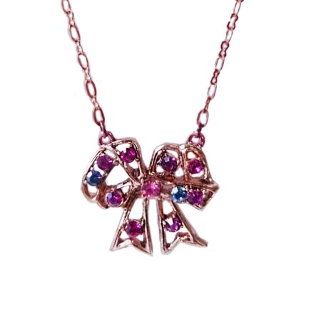 Vintage Crystal Mini Bow Necklace - Rose Gold